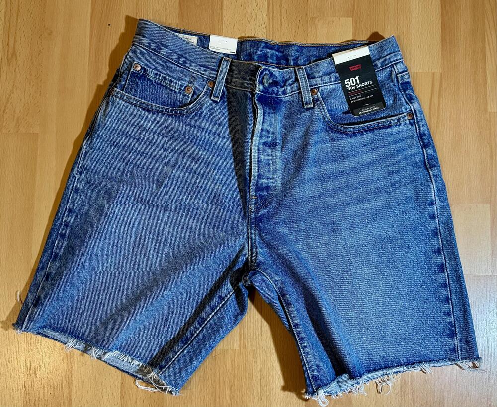 Levis 501 90s Shorts Mens 30 Blue Denim High Rise Button Fly Raw Hem Cotton
